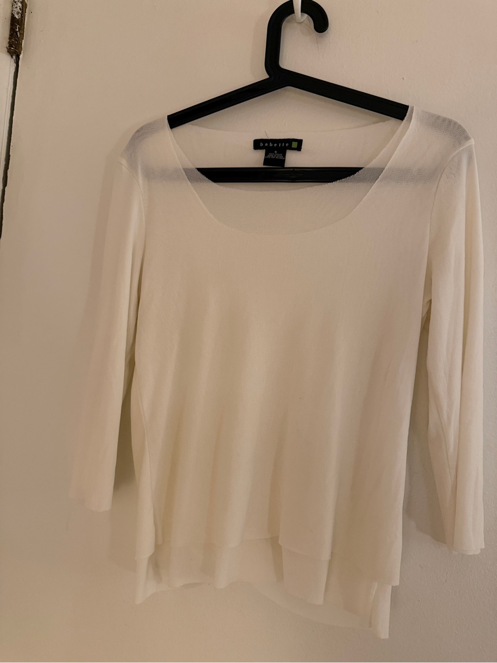 Babette- white scoop neck top with two layers size Small